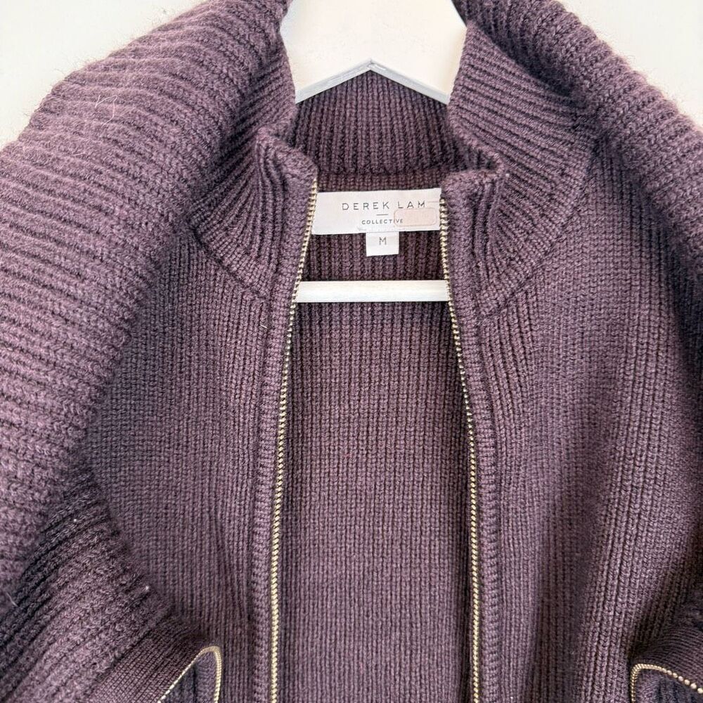 Derek Lam Dark Plum Ribbed Zip-Front Crewneck Sweater - Picture 9 of 9